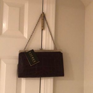Ralph Lauren New with Tags Dark Brown Croc style Clutch handbag